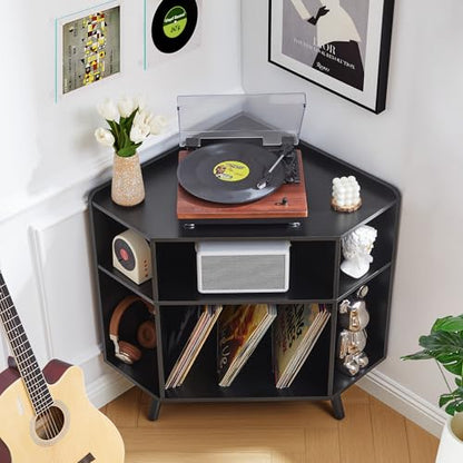 Corner Record Player Stand with Charging Station & USB Ports, view 3