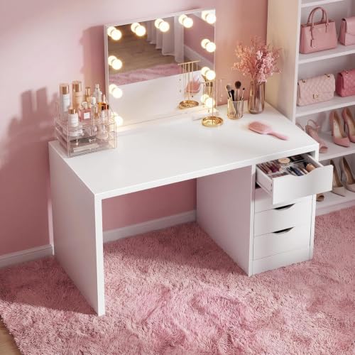 Computer Desk with Drawers, Wood White, view 7