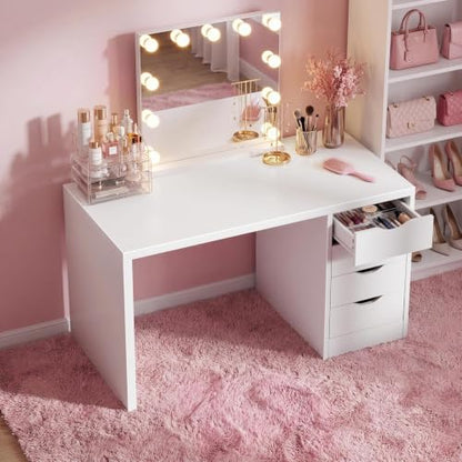 Computer Desk with Drawers, Wood White, view 7