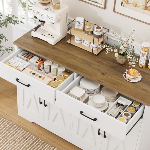 47" W Kitchen Sideboard Buffet Cabinet with Storage Drawers, White, view 5