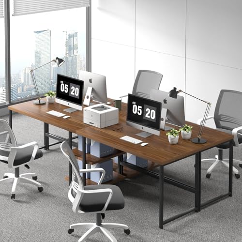 Modern Computer Desk, Wood Home Office Desk, Study Writing Gaming Table Workstation with Storage Shelves for Living Room Bedroom, Rustic Walnut, 53 Inch