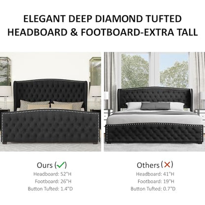 Queen Velvet Wingback Bed Frame, view 7