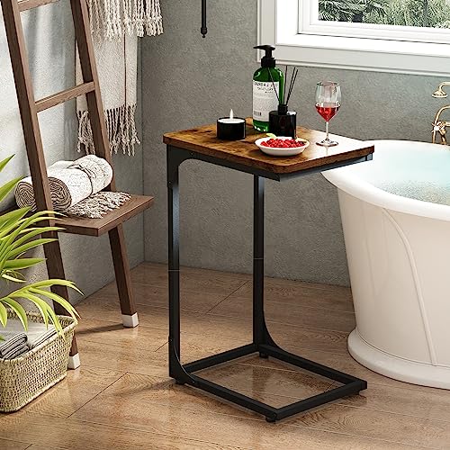 C Table Side Table Set of 2 Living Room Sets C Shaped Couch Tray End Tables Farmhouse, Rustic Brown (017-30BN)