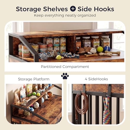 Dog Crate Furniture with 360° Rotatable Bowls, view 5