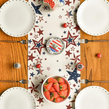 Old Style Stars American Flag 4th of July Table Runner, Memorial Day Kitchen Dining Table Decoration for Home Party Decor 13x72 Inch
