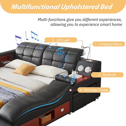 Luxury King Bed Frame PU Leather Bluetooth USB AF, view 6