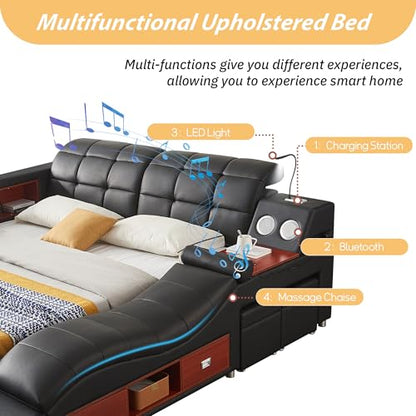 Luxury King Bed Frame PU Leather Bluetooth USB AF, view 6
