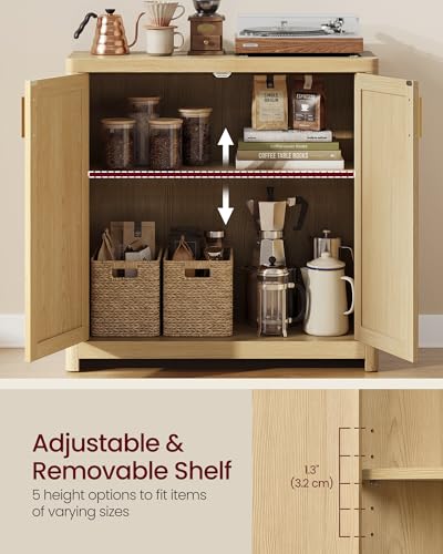 VASAGLE ELLAN Collection - Boho Buffet Cabinet with Rattan-Look Doors, Sideboard Storage Cabinet, Rounded Corners, Adjustable Shelf, for Kitchen, Oak Beige UBBK345YC01