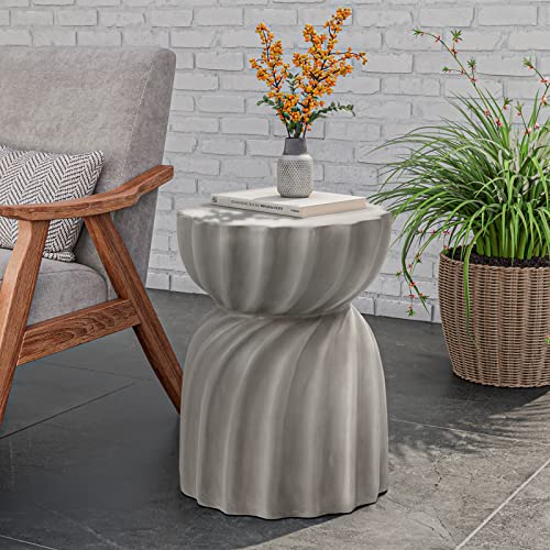 Outdoor Side Table,Concrete Accent Side Table,Patio Side Tables End Table,Outdoor Accent Side Table Lightweight for Livingroom,Garden, Hourglass,Grey