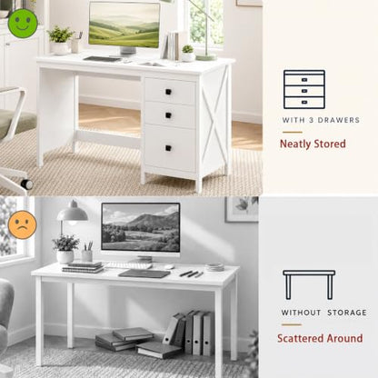 47.2 Inch White Computer Desk with 3 Drawers for Home Office Bedroom, view 5