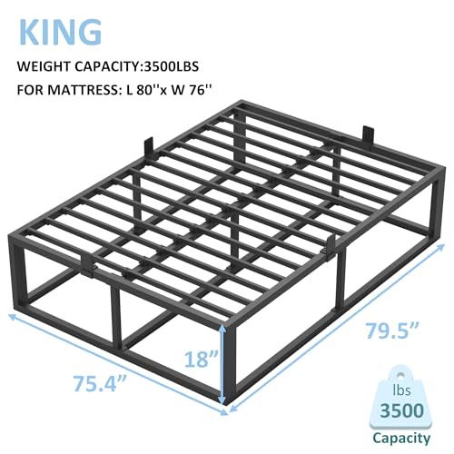 18 Inch King Bed Frame with Steel Slat Support, view 4