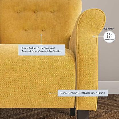 Modern Accent Chair, High Back Armchair, Upholstered Wingback Side Chair, Padded Single Sofa with Wooden Legs for Living Room, Bedroom - Citrine Yellow