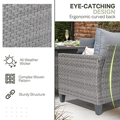 Outdoor Patio Furniture Set 6 Piece Wicker Conversation Set with Lift Coffee Table Sectional Dining Set 3 Seat Sofa Couch with Ottoman, Grey Wicker & Grey Cushion