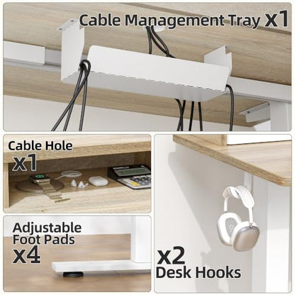 55''*28''Standing Desk with Drawers&Cable Management, Maple, view 8