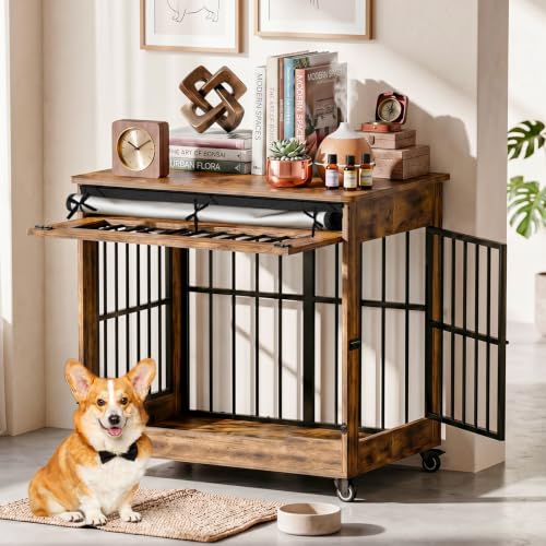 Wooden Dog Crate Furniture, Indoor Dog Kennel Rustic Brown M, view 2