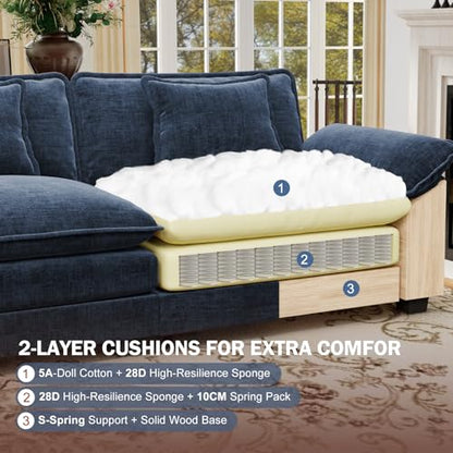 154" Oversized Modular Sectional Sofa, Comfy U-Shaped Cloud Couch w/ 3 Movable Ottoman, 7-Seater Chenille Deep Seat Modern Sofa Couch for Living Room, DIY Combination, Blue