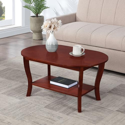 American Heritage Oval Coffee Table 36" - Classic Living Room Table with Storage Shelf for Transitional Living Room, Mahogany