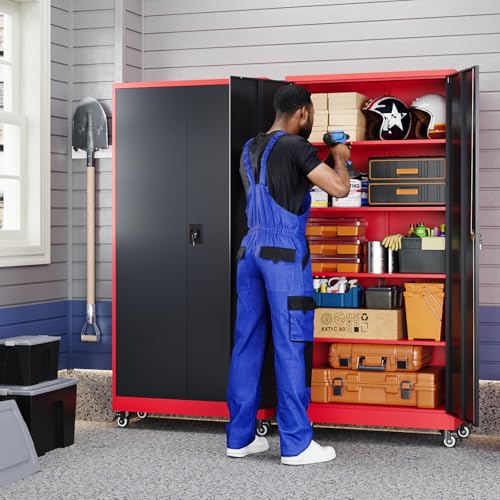 Metal Garage Storage Cabinet with Locking Doors and Adjustable Shelves, 75" Rolling Steel Tool Cabinet for Home Office,Garage,Warehouse