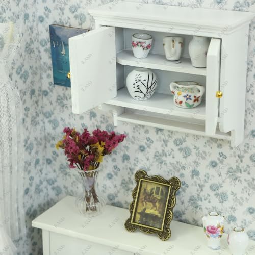 Dollhouse Furniture on 1/12 Scale, Dollhouse Kitchen Cabinet Miniature Shelf in Modern Country Style White