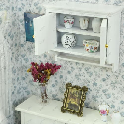 Dollhouse Furniture on 1/12 Scale, Dollhouse Kitchen Cabinet Miniature Shelf in Modern Country Style White