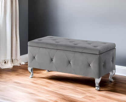 Glam 38 Inches Storage Ottoman Bench for Entryway, Hallway, Living Room, and Bedroom, Upholstered Tufted Faux Leather Ottoman with Storage, Foot Rest and Organizer, Fossil Gray