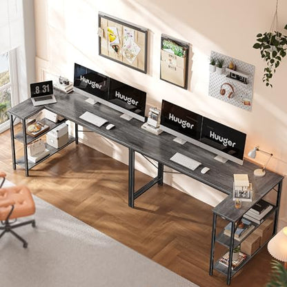 L Shaped Desk, 55 Inches Computer Desk with Reversible Storage Shelves, for Gaming Corner Home Office Writing Study, Metal Frame, Gray