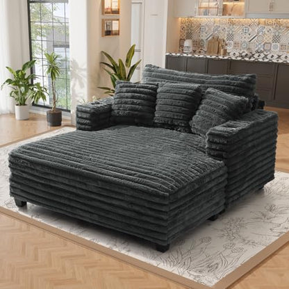 60" Oversized Chaise Lounge Indoor with Wood Frame, Dark Grey, view 2