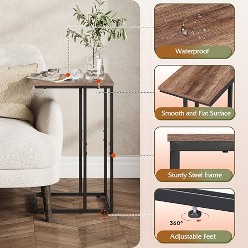 C Shaped End Table, Small Side Tables for Sofa and Bed, Couch Table That Slides Under for Living Room, Bedroom, Home Office, Small Spaces