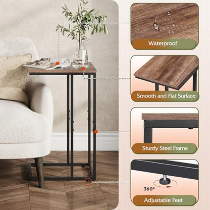C Shaped End Table, Small Side Tables for Sofa and Bed, Couch Table That Slides Under for Living Room, Bedroom, Home Office, Small Spaces
