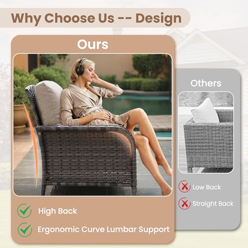 Patio Furniture Set,2 Pieces Outdoor Wicker Chairs Set,All Weather Deck Bistro Chairs with Comfy High Back,Beige