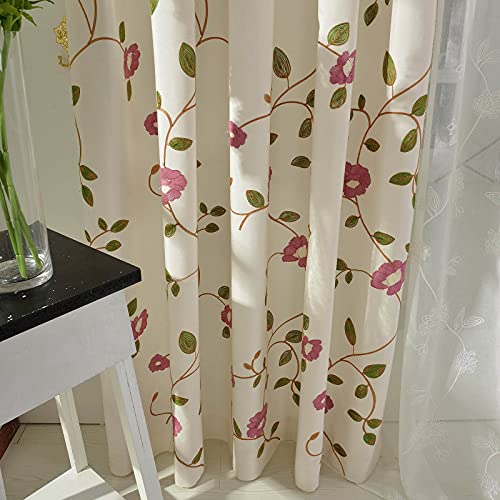 Grommet Curtains 84 Inch Length Red Floral Embroidered Elegant Window Drapes for Living Room Bedroom, W52xL84, 2 Panels