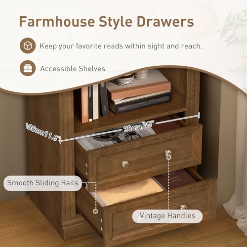 Tall Narrow Bookshelf, Arched Bookshelf with 2 Drawers, 7-Tier, view 7