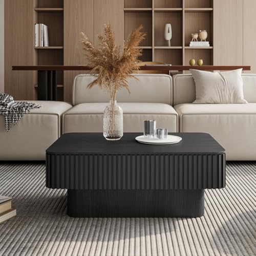 Rectangle Coffee Table with Lifting Top for Living Room Modern Coffee Table with Storage Smart Coffee Tables Lift Up Coffee Tables for Eat Fluted Pedestal Center Tables Apartment 38.6" Black