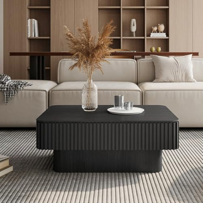 Rectangle Coffee Table with Lifting Top for Living Room Modern Coffee Table with Storage Smart Coffee Tables Lift Up Coffee Tables for Eat Fluted Pedestal Center Tables Apartment 38.6" Black