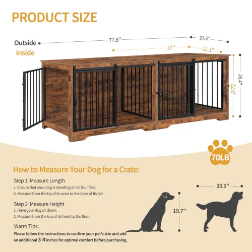 77.6 in Double Dog Crate Furniture, Dog Crates for 2 Dogs, view 3