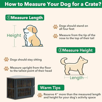 Corner Dog Crate Furniture with Feeder for Small Dogs, Puppies, view 8
