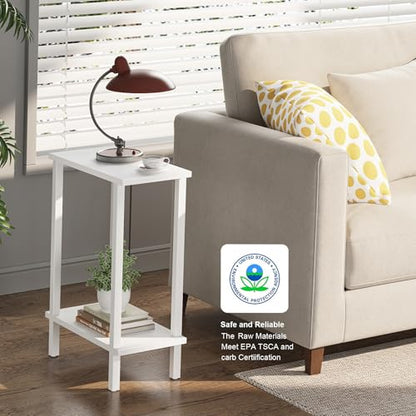 Small Side Table, Narrow End Table, Skinny Sofa Table, Slim Nightstand, Couch Table, Living Room, Bed Room, White TB01BW062
