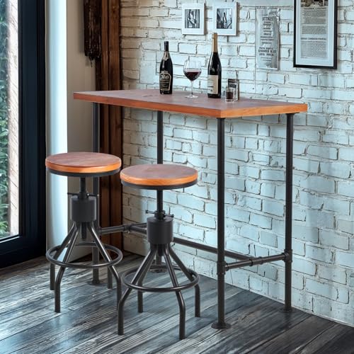 5 Pieces Industrial Bar Table Set Rustic Rectangular Pub Table with Set of 4 Bar Stools for Home& Office Farmhouse Dining Table Set for Kitchen Vintage Coffee Table Set
