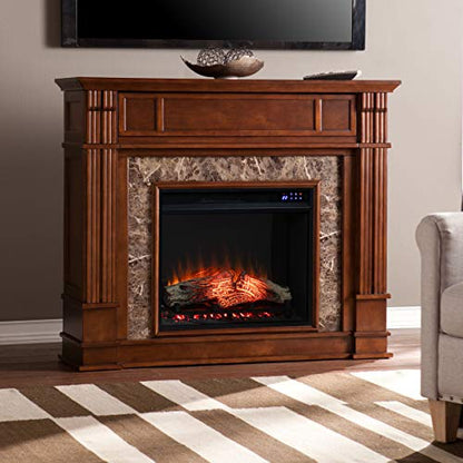 Highgate Media Touch Screen Electric Fireplace - Transitional Design, Brown Glass and Wood - Ideal for Living Room, Bedroom (FR9321)