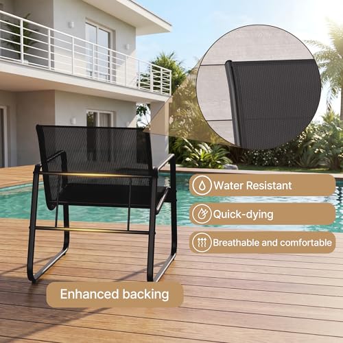Patio Chairs Set of 2, Patio Bistro Set 3PCS, Outdoor Patio Furniture Set with Rust-Resistant Metal Frame, 330LBS Capacity，for Balcony/Lawn/Patio/Pool, RCS Certified Recycled Material, Black