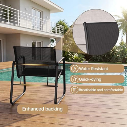Patio Chairs Set of 2, Patio Bistro Set 3PCS, Outdoor Patio Furniture Set with Rust-Resistant Metal Frame, 330LBS Capacity，for Balcony/Lawn/Patio/Pool, RCS Certified Recycled Material, Black