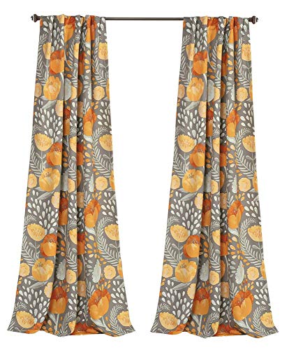 x 52” Yellow and Gray Poppy Garden Curtains Light Filtering Window Set for Living, Dining, Bedroom, 95 in L Panel Pair, Yellow & Gray