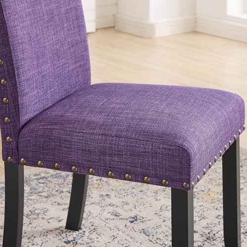 Biony Fabric Dining Chairs with Nailhead Trim, Set of 2, Purple