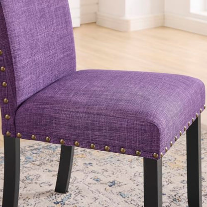Biony Fabric Dining Chairs with Nailhead Trim, Set of 2, Purple