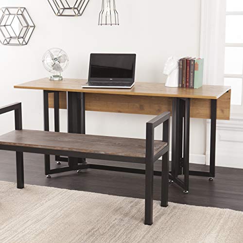 Holly & Martin Driness Drop Leaf Table - Oak with Black - Transitional Design, Brown Iron and Wood - Ideal for Dining Room, Kitchen (DN7448)