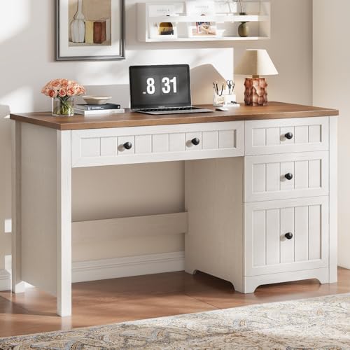Farmhouse 47.2" Executive Desk with 3 Storage Drawers, Brown White, view 2