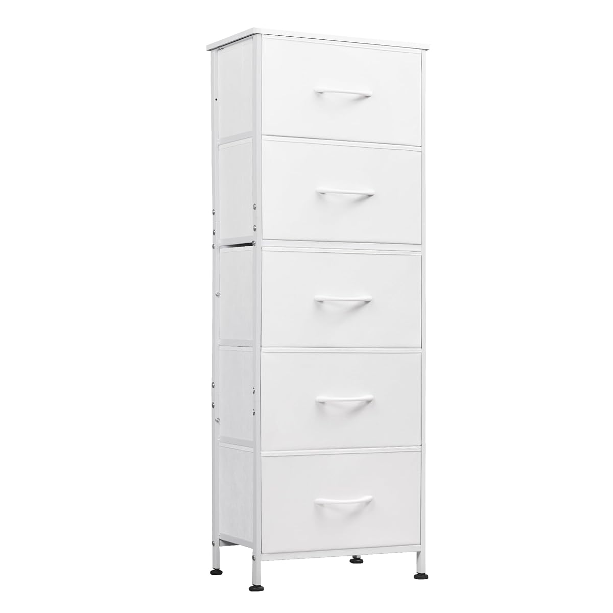 Tall Dresser for Bedroom, 5 Drawer Dresser, White, 5 vertical fabric drawers