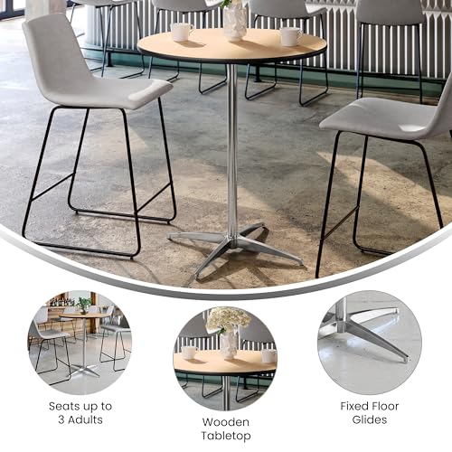 Lars 30" Round Cocktail Table with 30" and 42" Columns, Adjustable Standard or Bar Height Round Table for Events or Home Use, Natural