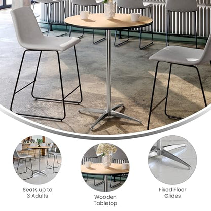 Lars 30" Round Cocktail Table with 30" and 42" Columns, Adjustable Standard or Bar Height Round Table for Events or Home Use, Natural