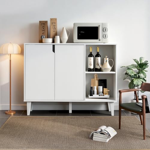 Kitchen Buffet Cabinet Storage Sideboard with 2 Doors 2 Shelves, 41.8" L x 15" W x 32.5" H (White)
